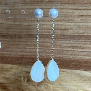 Sterling Silver and White Drop Earrings